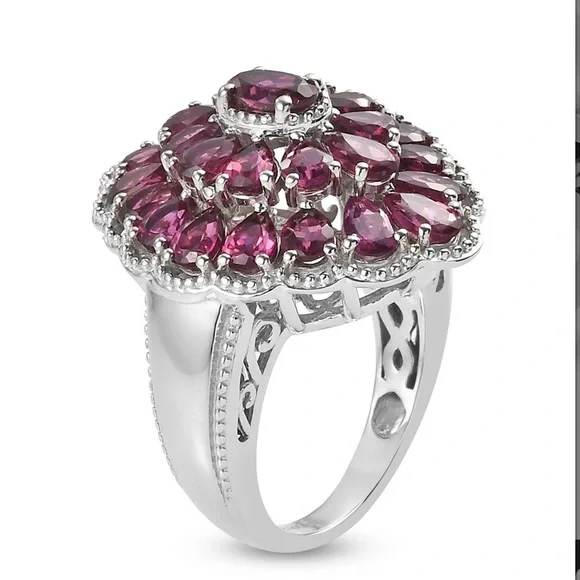 🌹Exquisite🌹 Red Garnet Cocktail Ring In Sterling Silver  Size 5 - Picture 10 of 11